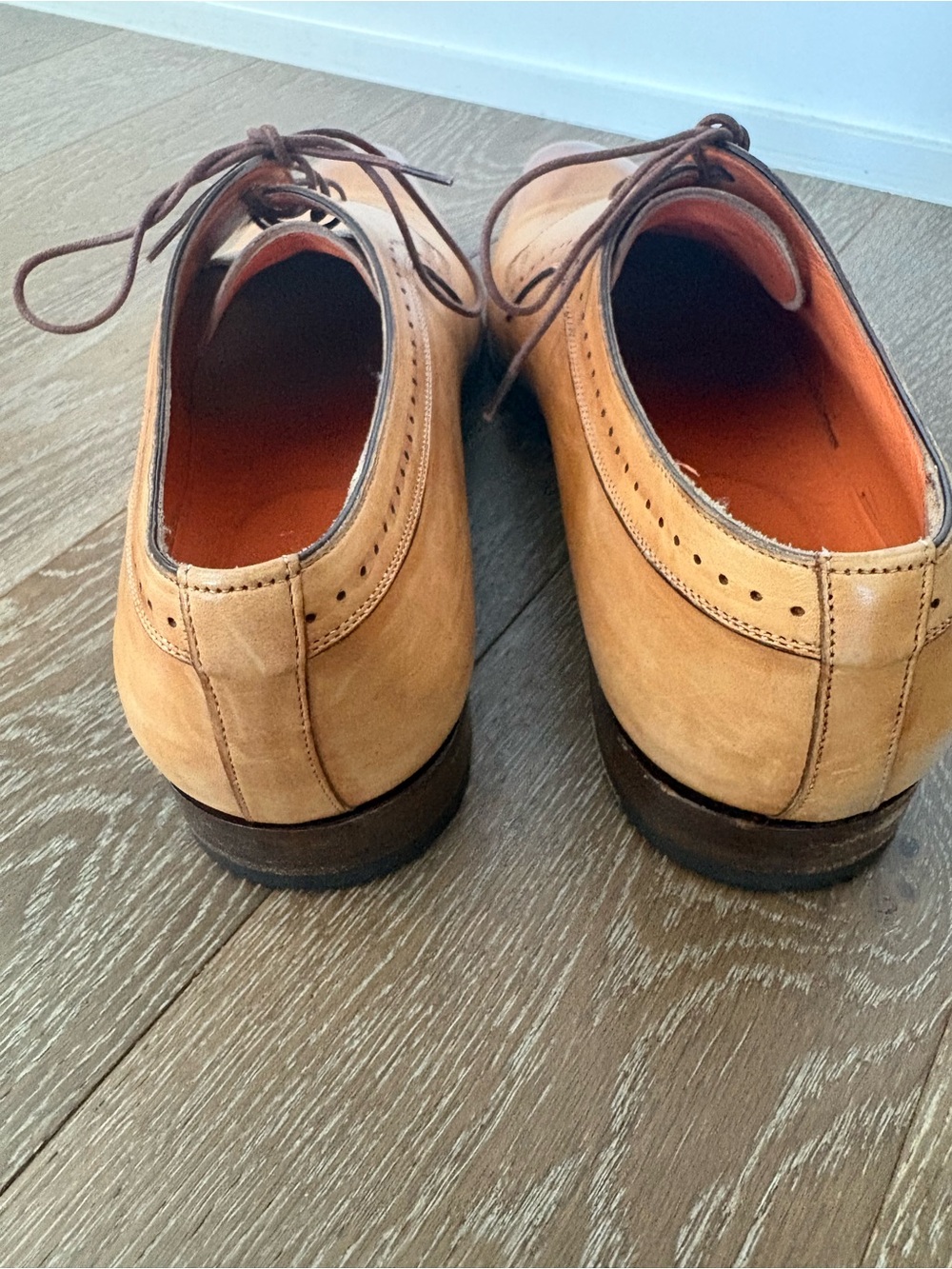 Santoni Men's Tan Burnished Leather Oxford Shoes - Picture 4 of 9